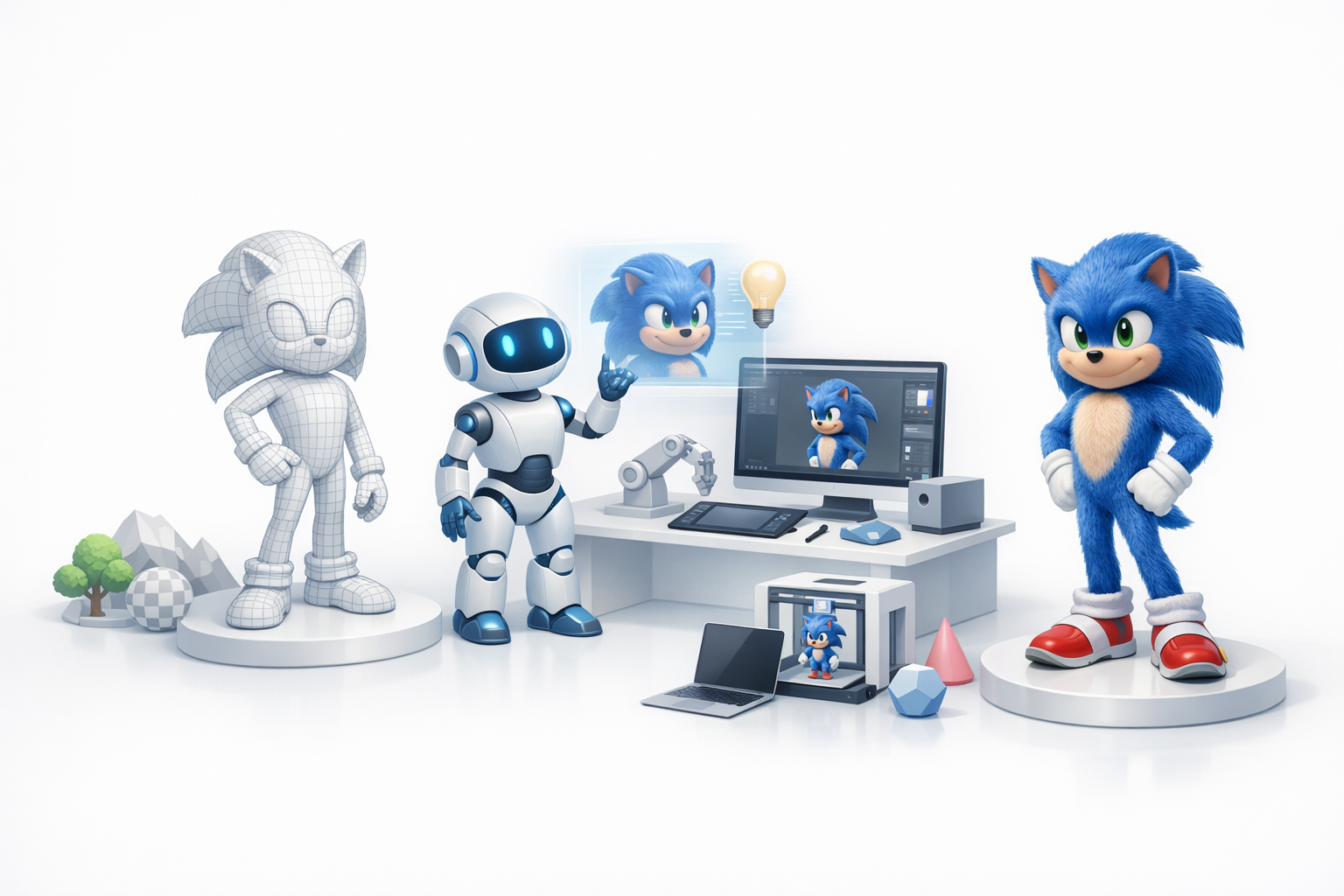 借助AI工具加速Sonic 3D建模流程示意图