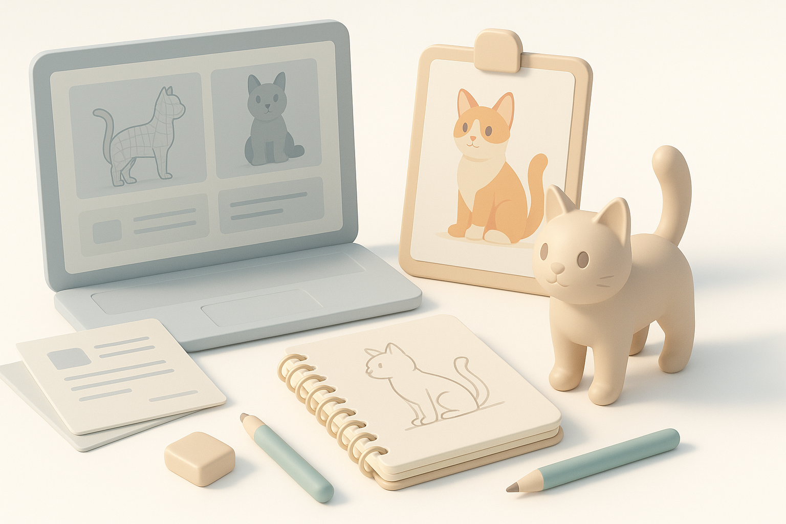 3D猫咪模型的规划与参考资料示意图