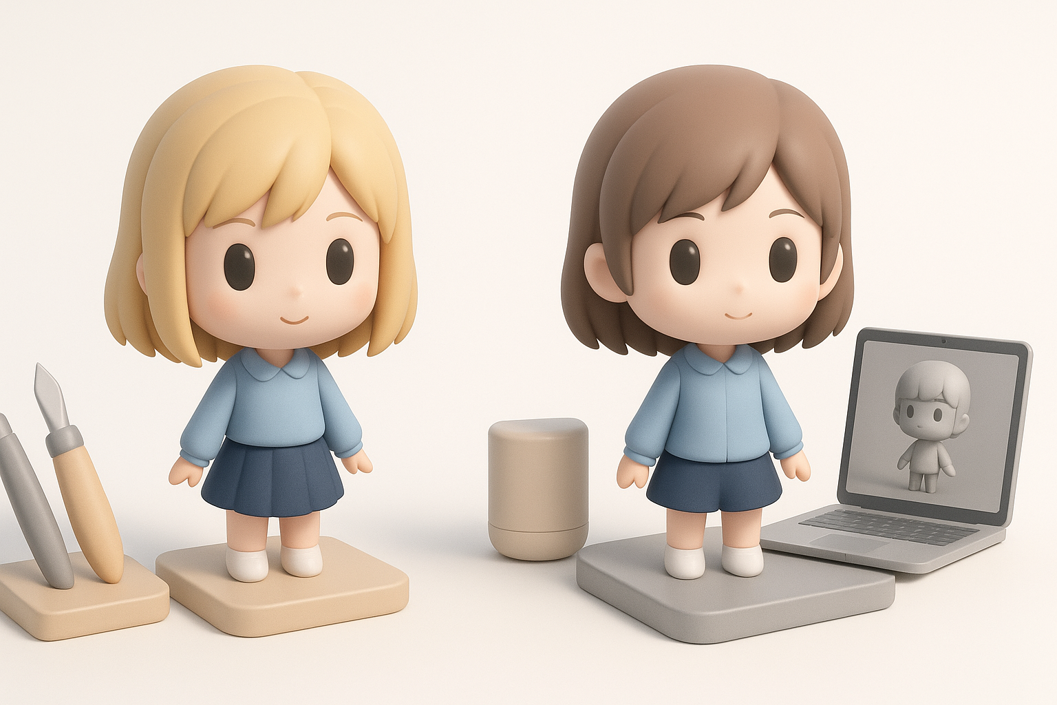 Comparing Manual and AI-Assisted Chibi Modeling illustration