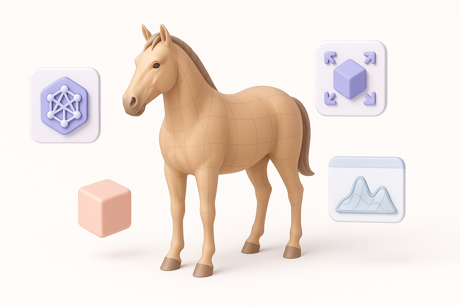 Ilustración del uso de herramientas con IA para la creación de modelos 3D de caballos