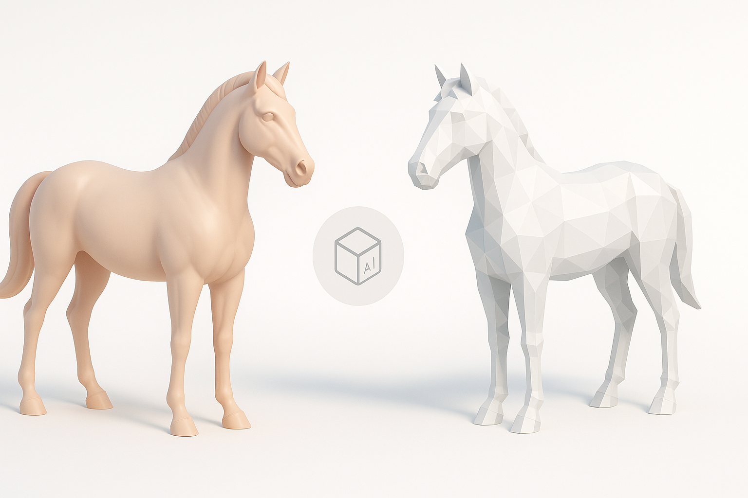 Ilustración de la comparación entre el modelado 3D de caballos manual y asistido por IA