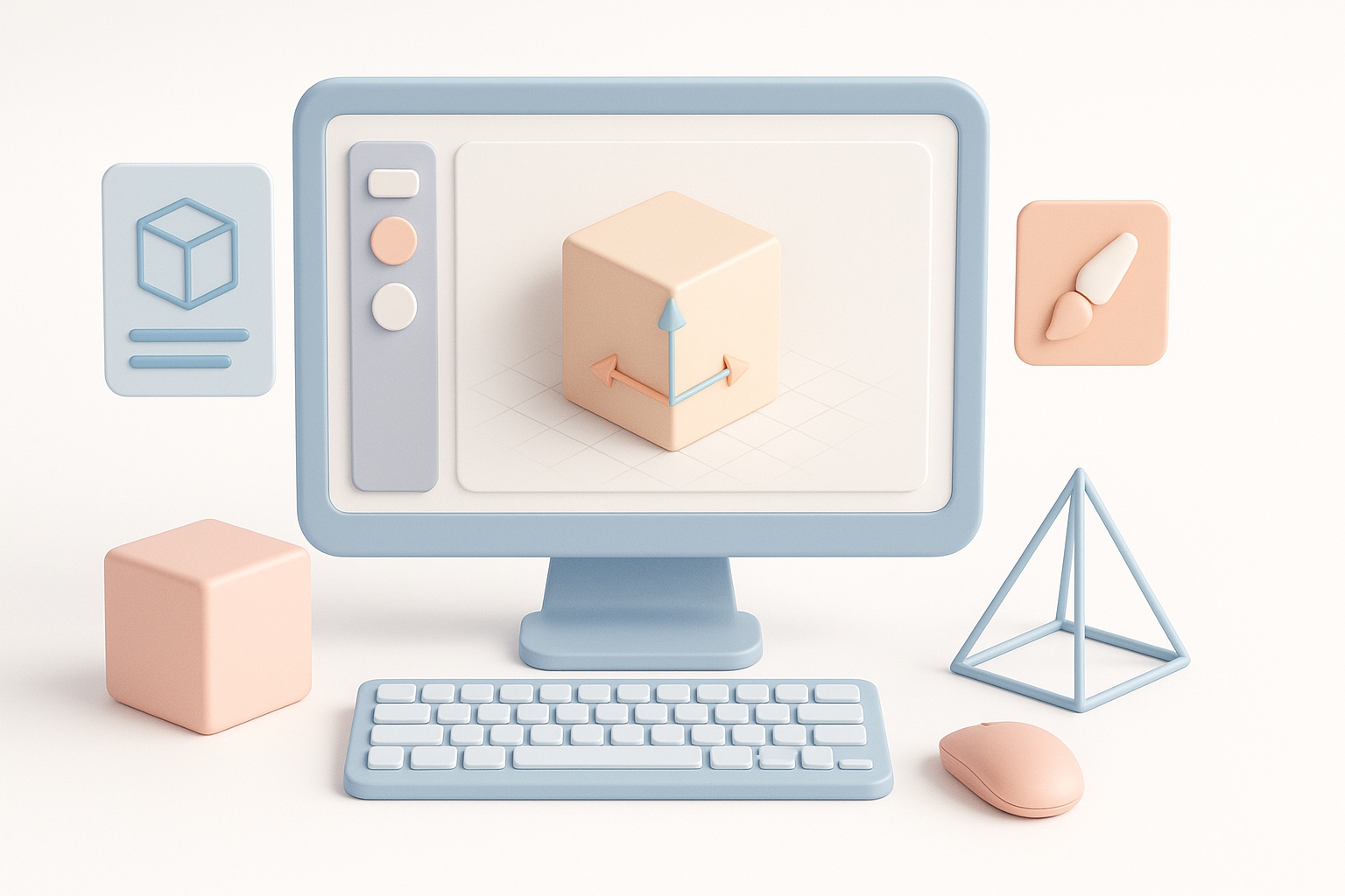 我的工作流程：从概念到完成的3D模型编辑示意图