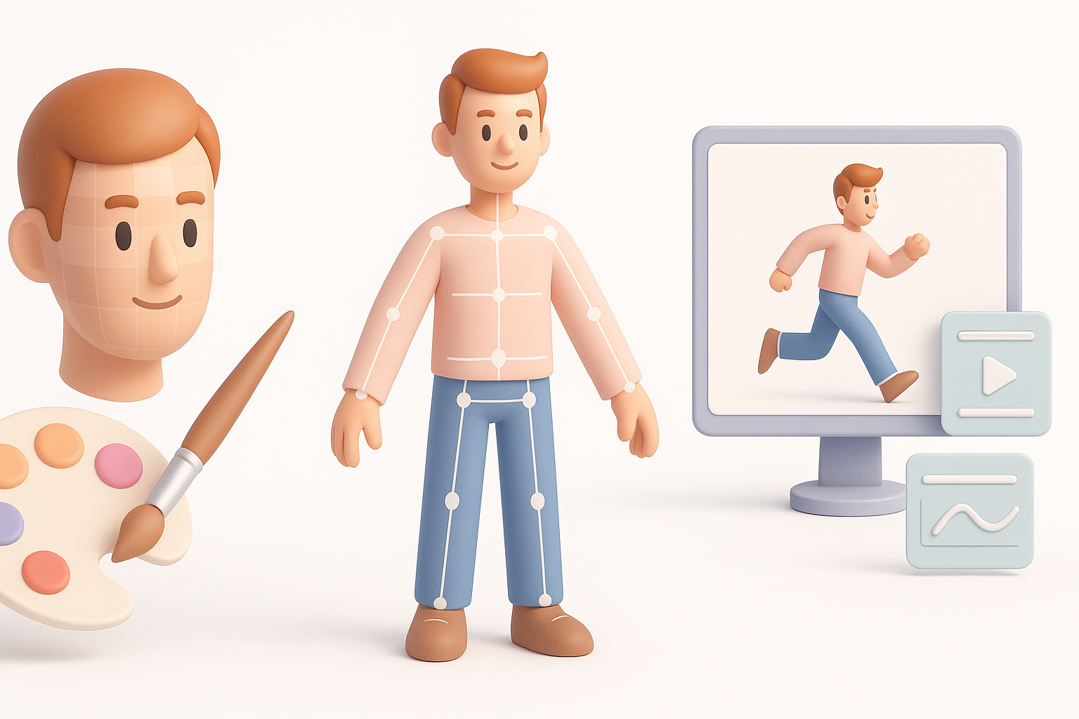 3D模型的贴图、绑定与动画制作示意图