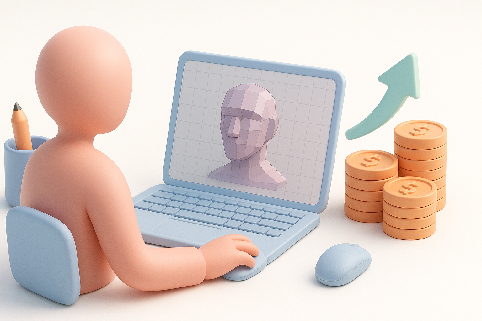 3Dモデリング収入を上げた方法のイラスト