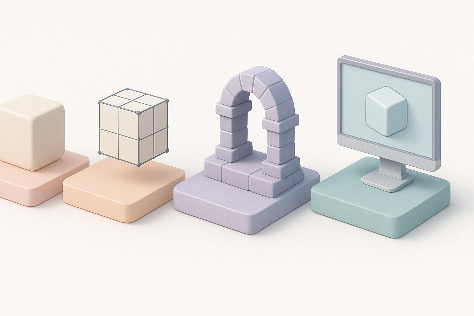 3D建模分步工作流程示意图