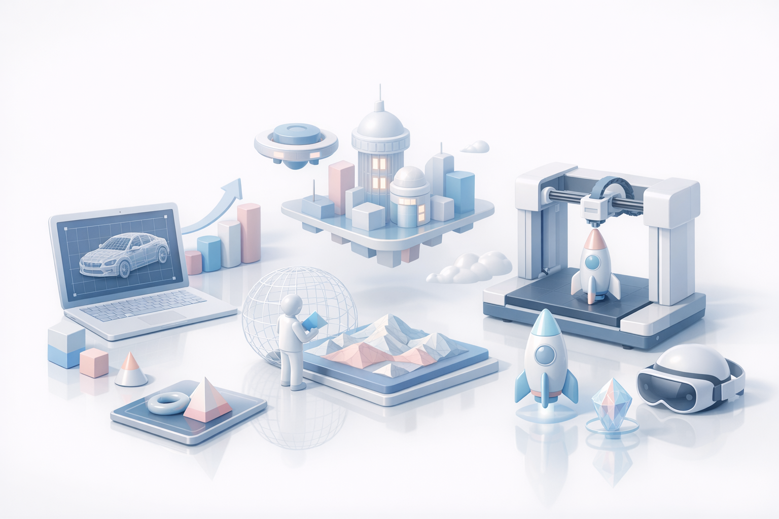 未来展望：3D建模发展方向示意图