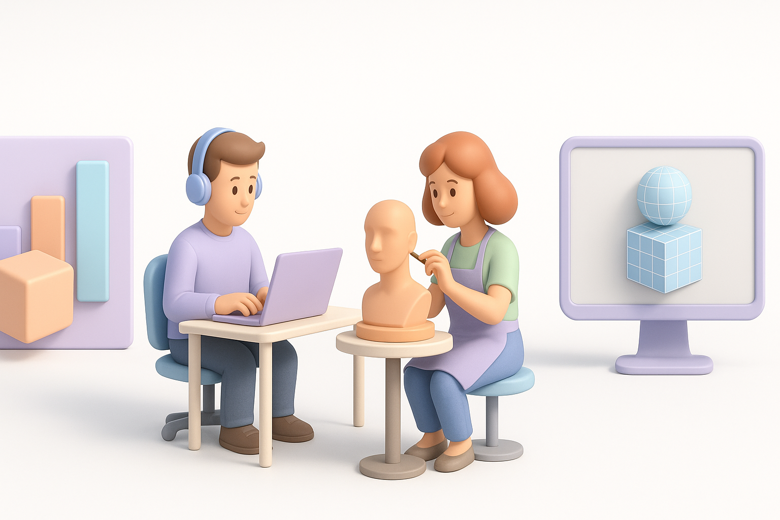 Ilustración con una visión general de los roles en modelado 3D