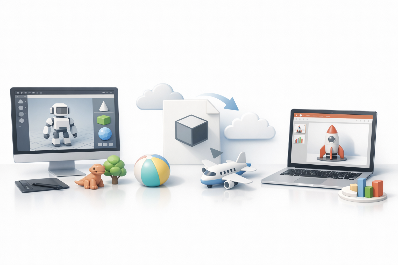 分步工作流程：创建并导入 3D 模型配图