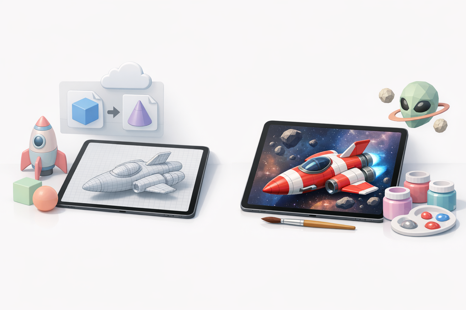 Ilustración sobre la importación y pintura de modelos 3D en Procreate
