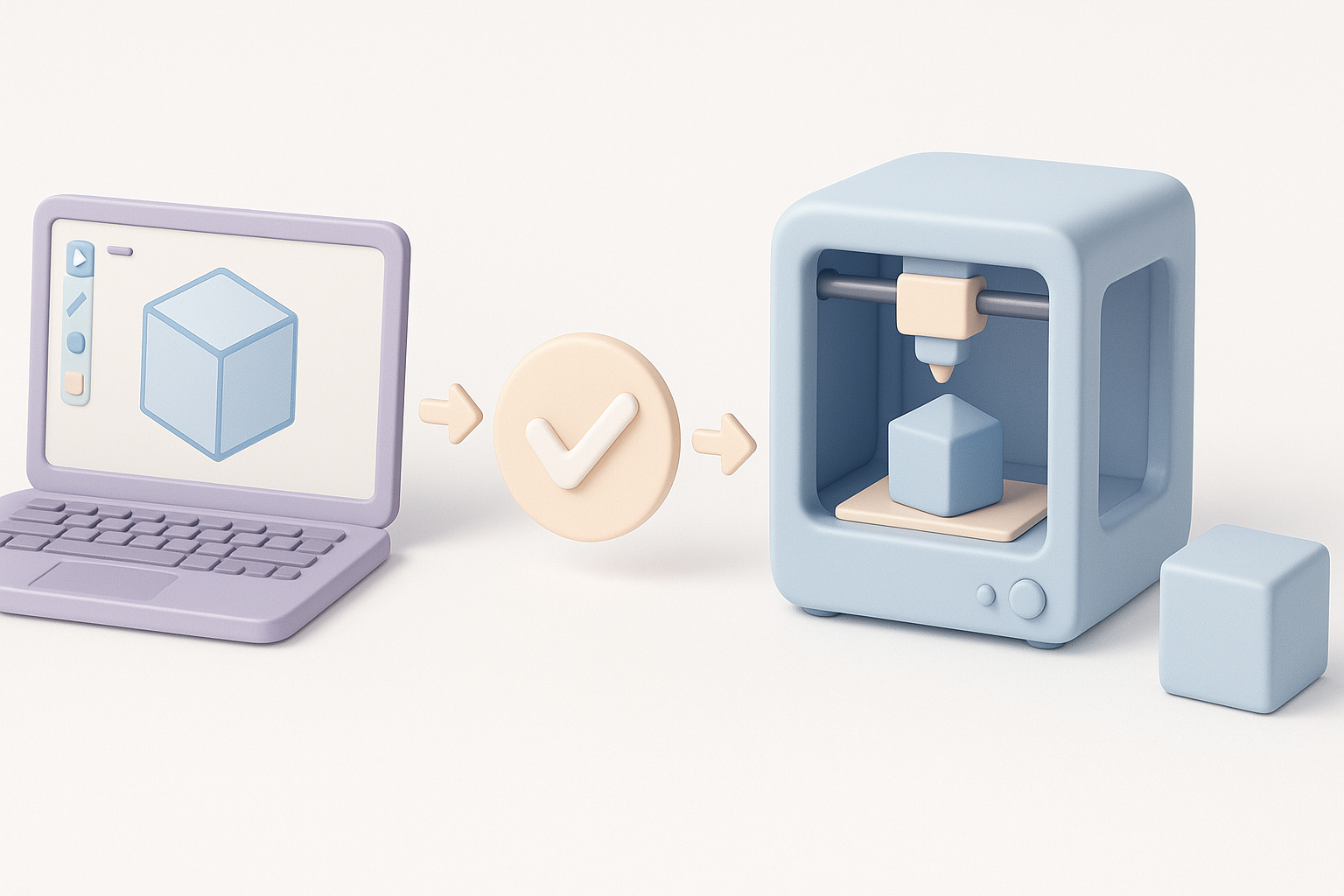 Ilustración del flujo de trabajo paso a paso para modelos 3D imprimibles