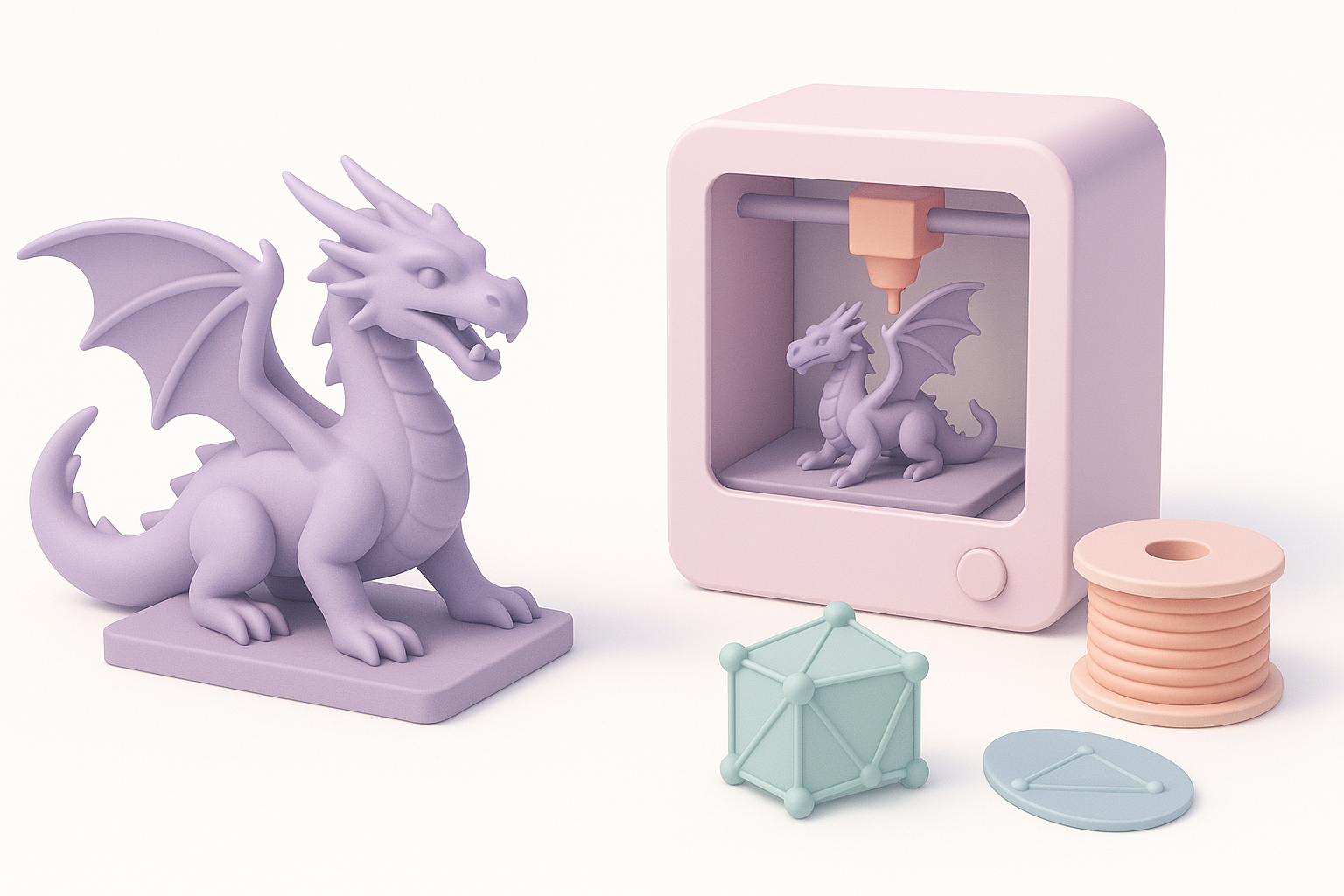 概述：3D打印龙模型与关键注意事项示意图