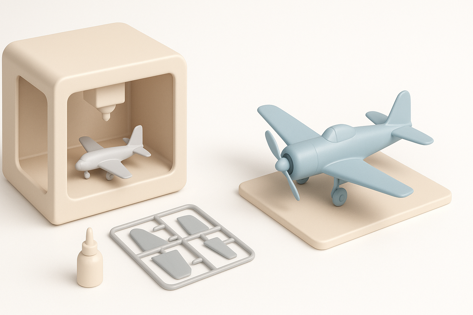 3D打印与传统模型飞机制作方法对比示意图