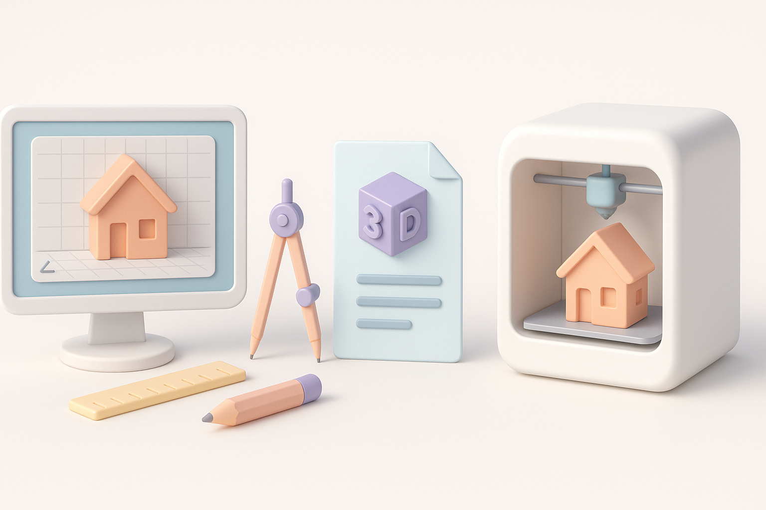 创建3D打印模型完整工作流程示意图
