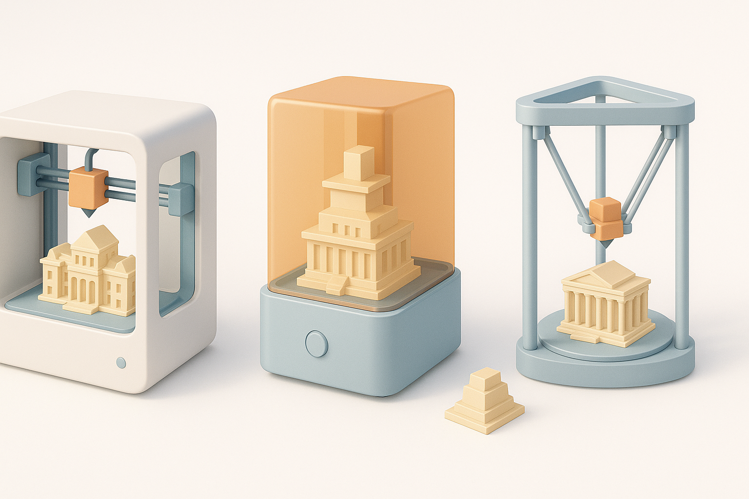 适合建筑领域的3D打印机类型示意图