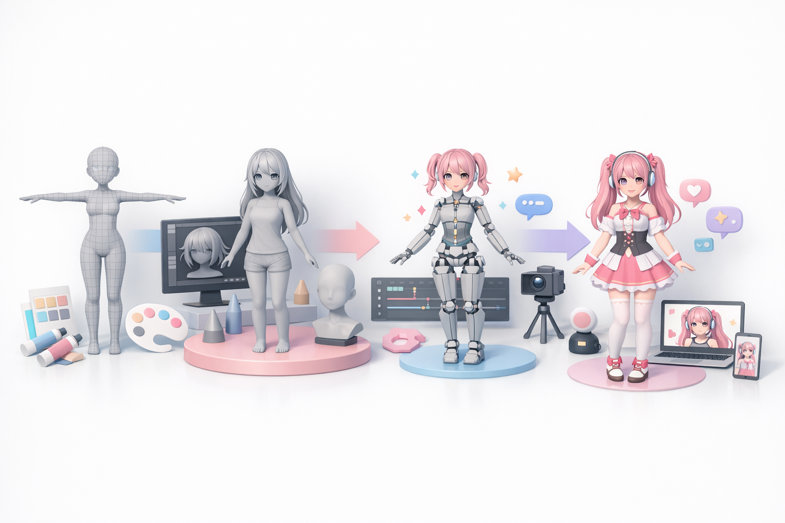 Step-by-Step 3D Model Creation Workflow illustration