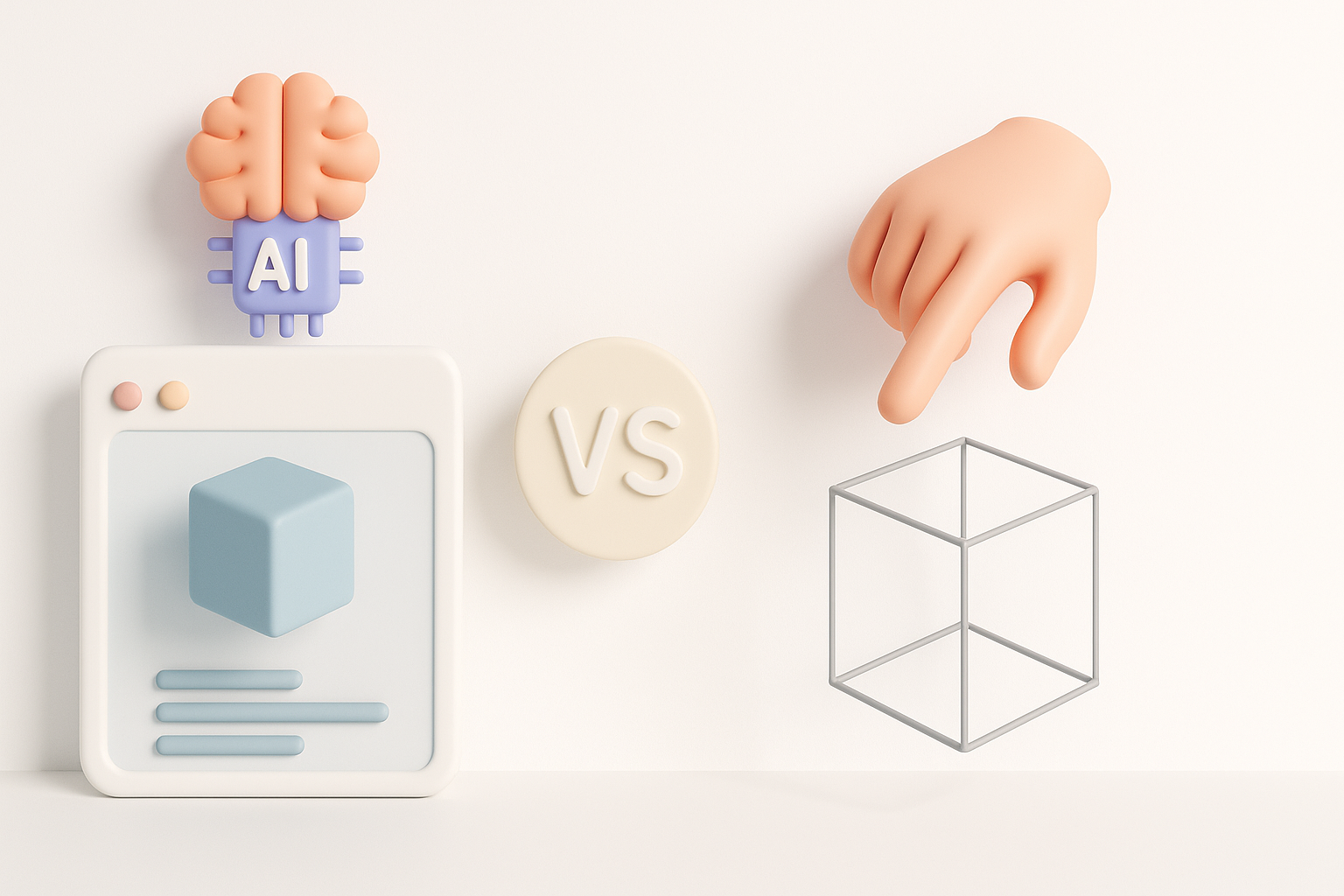 对比 AI 驱动和手动 3D 模型创建插图