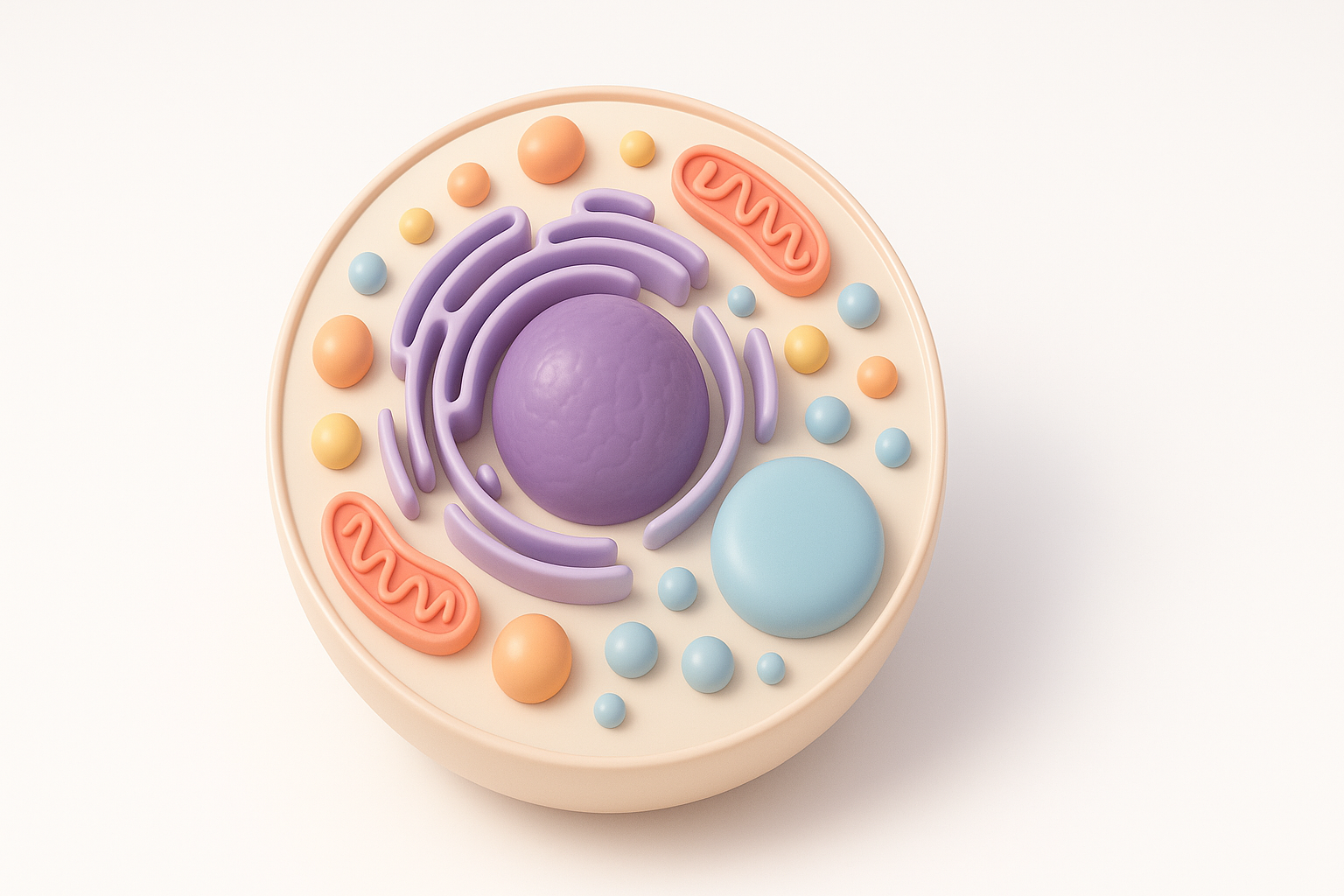 Overview of Animal Cell Structure in 3D illustration