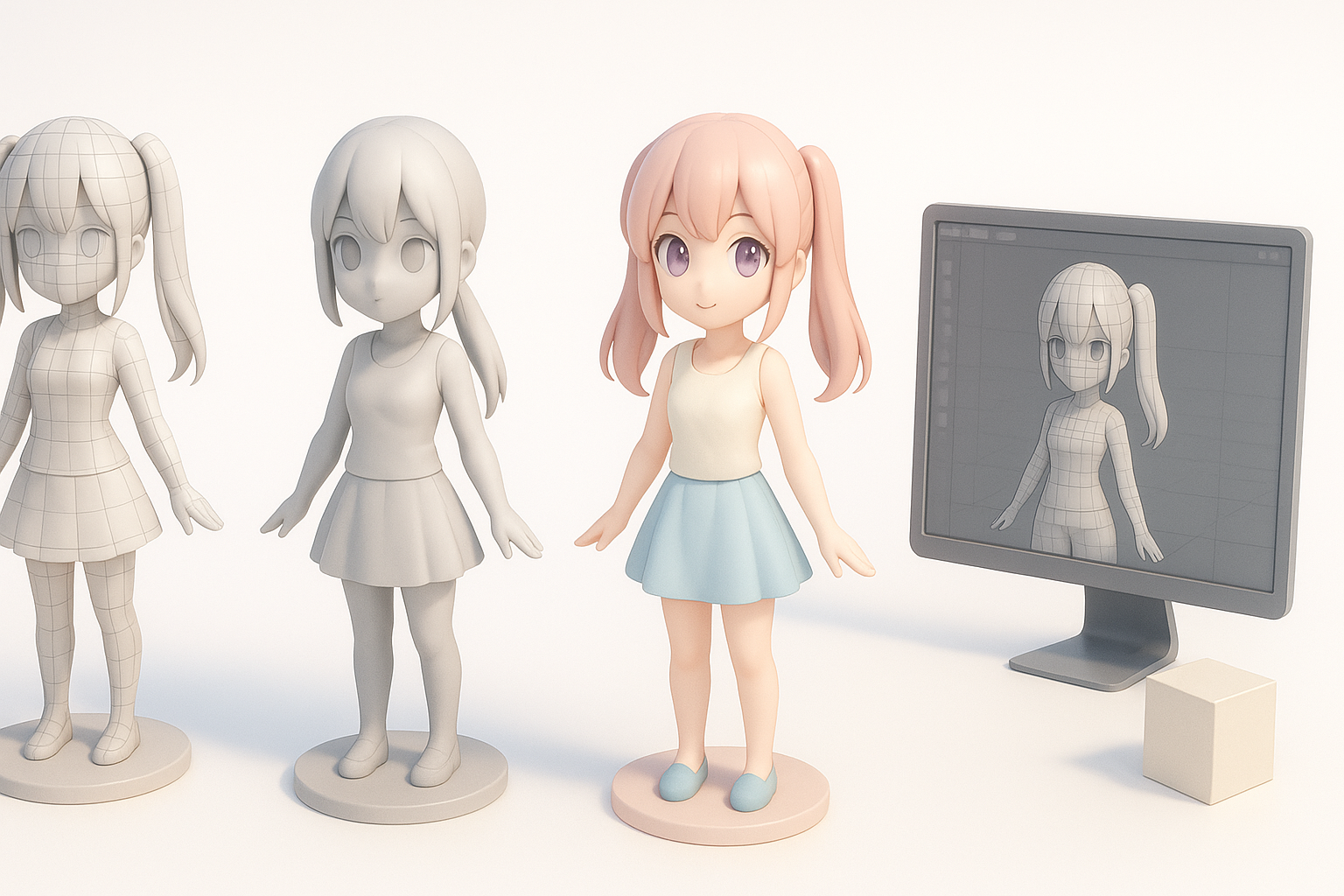 动漫少女3D建模分步工作流程插图