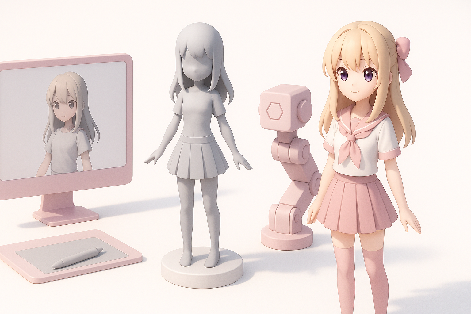 使用AI工具加速动漫少女3D创作插图