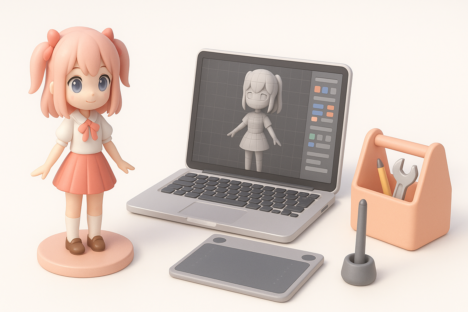 Anime Moe 3D模型必备工具与软件示意图
