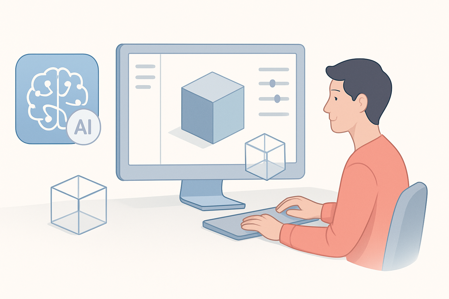 AI 工具与简化 3D 工作流程实践示意图