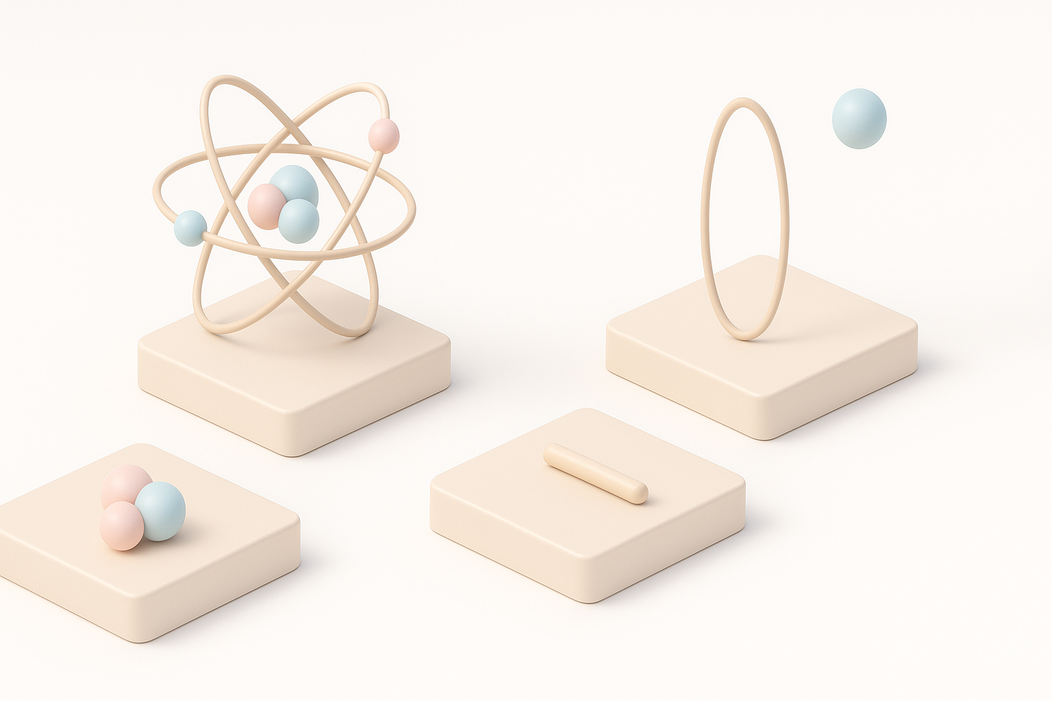 Ilustração do fluxo de trabalho passo a passo para construir um modelo 3D de átomo