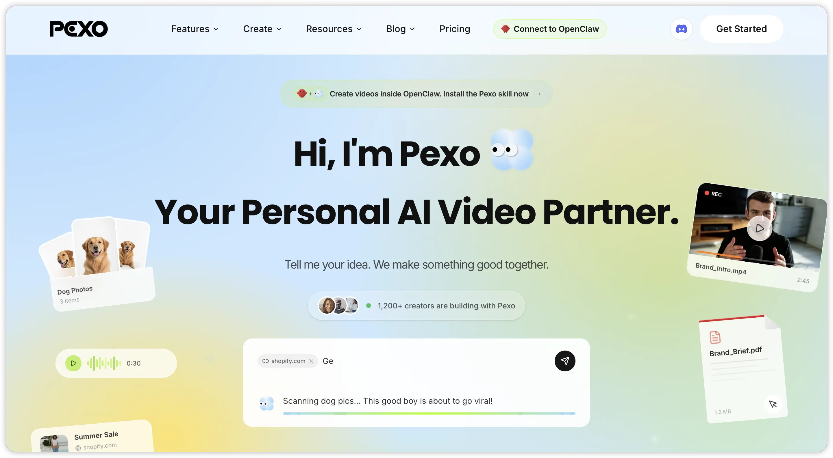 Pexo AI video generation homepage