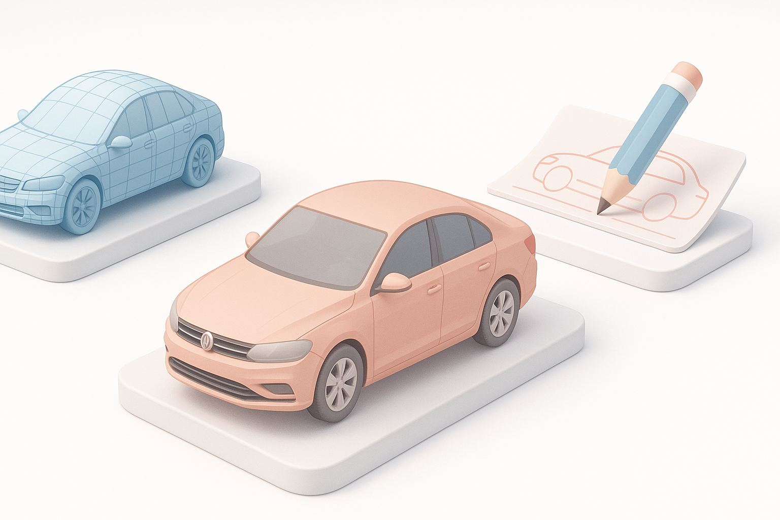 AI驱动与传统汽车3D建模方法对比示意图