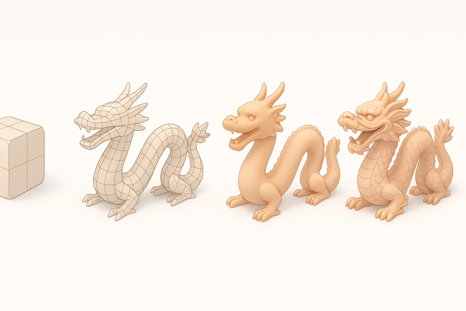 Step-by-Step Workflow for Modeling a Chinese Dragon illustration