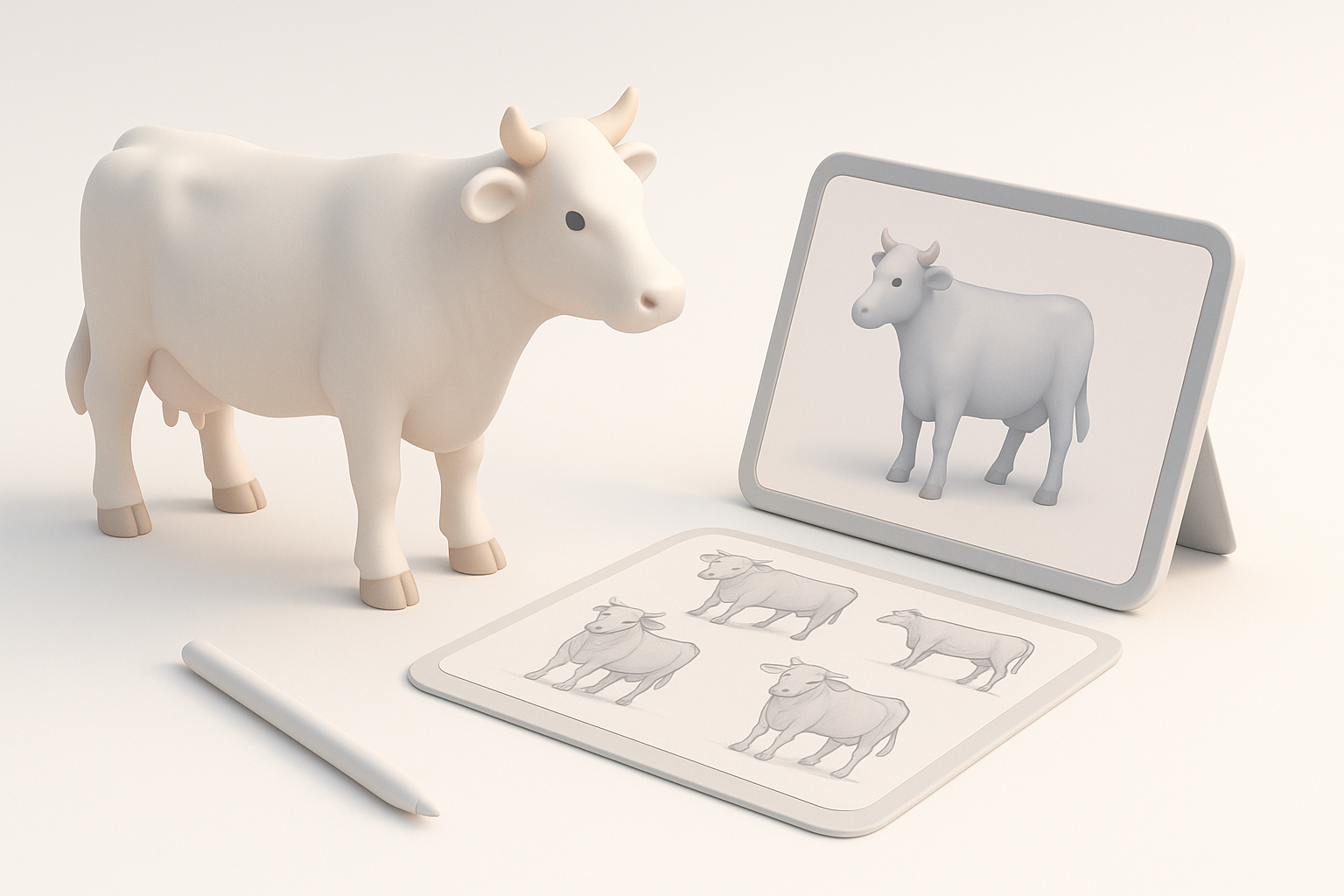 奶牛3D模型规划与参考资料收集示意图