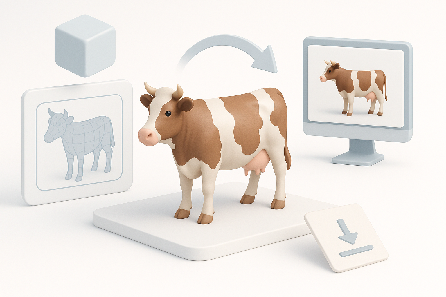 奶牛3D模型导出与集成示意图