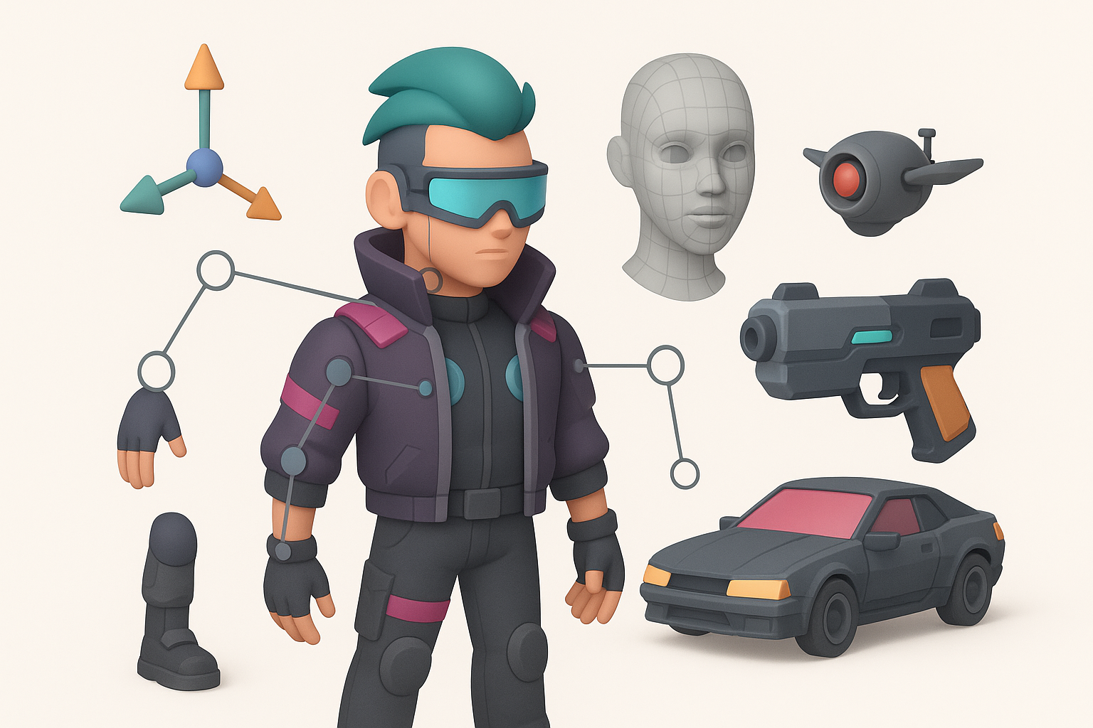 Rigging and Animation for Cyberpunk Characters and Assets illustration
