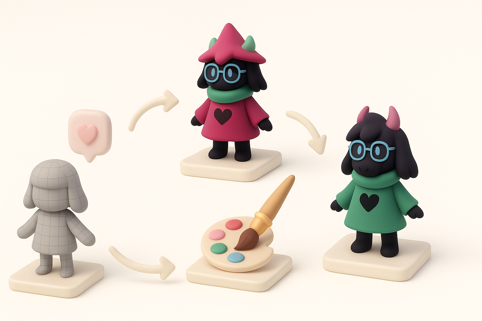 Deltarune 3D 模型分步工作流程插图