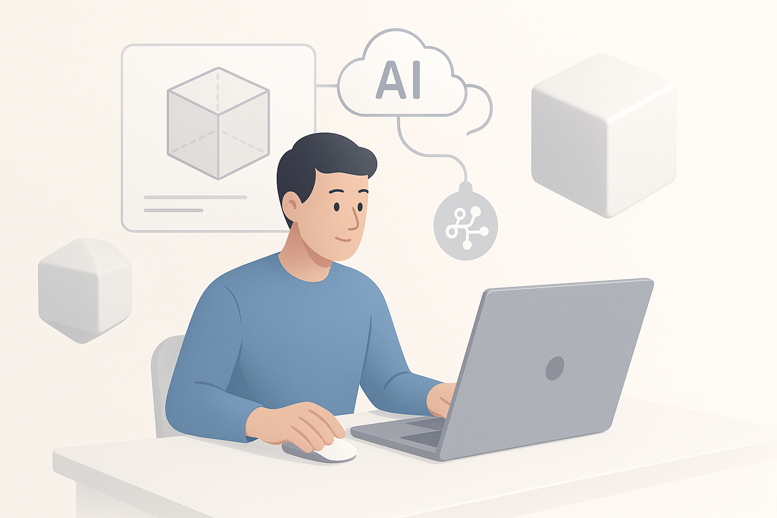 使用 AI 工具加速 3D 工作流程示意图