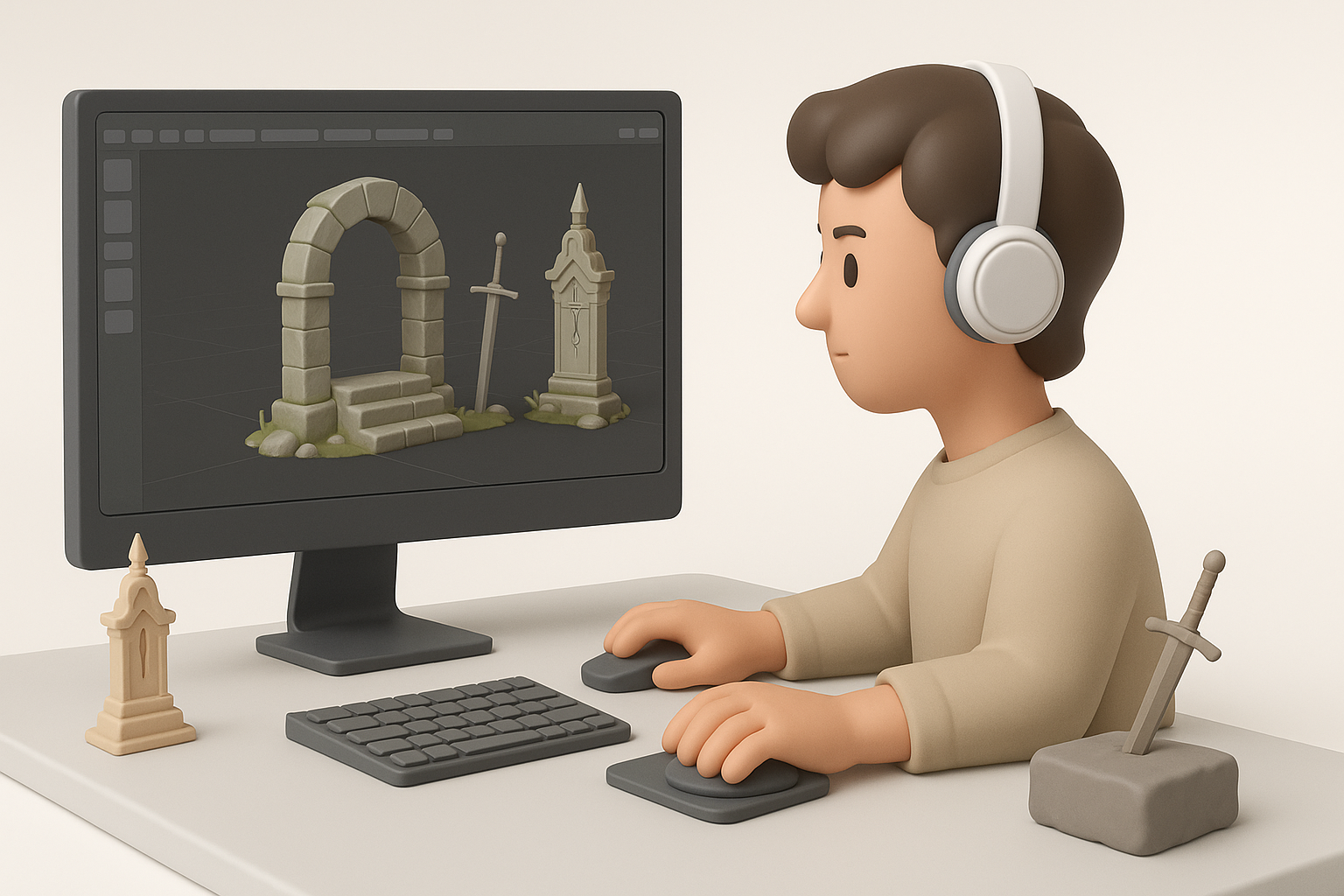 构建《艾尔登法环》风格3D资产的工作流程示意图