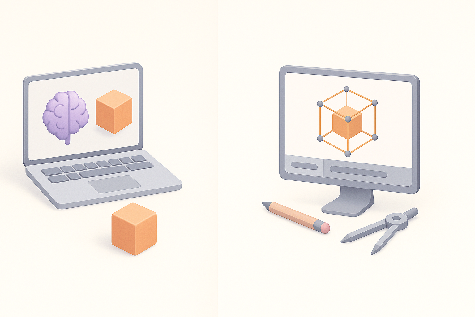 AI驱动与传统3D工作流程对比示意图