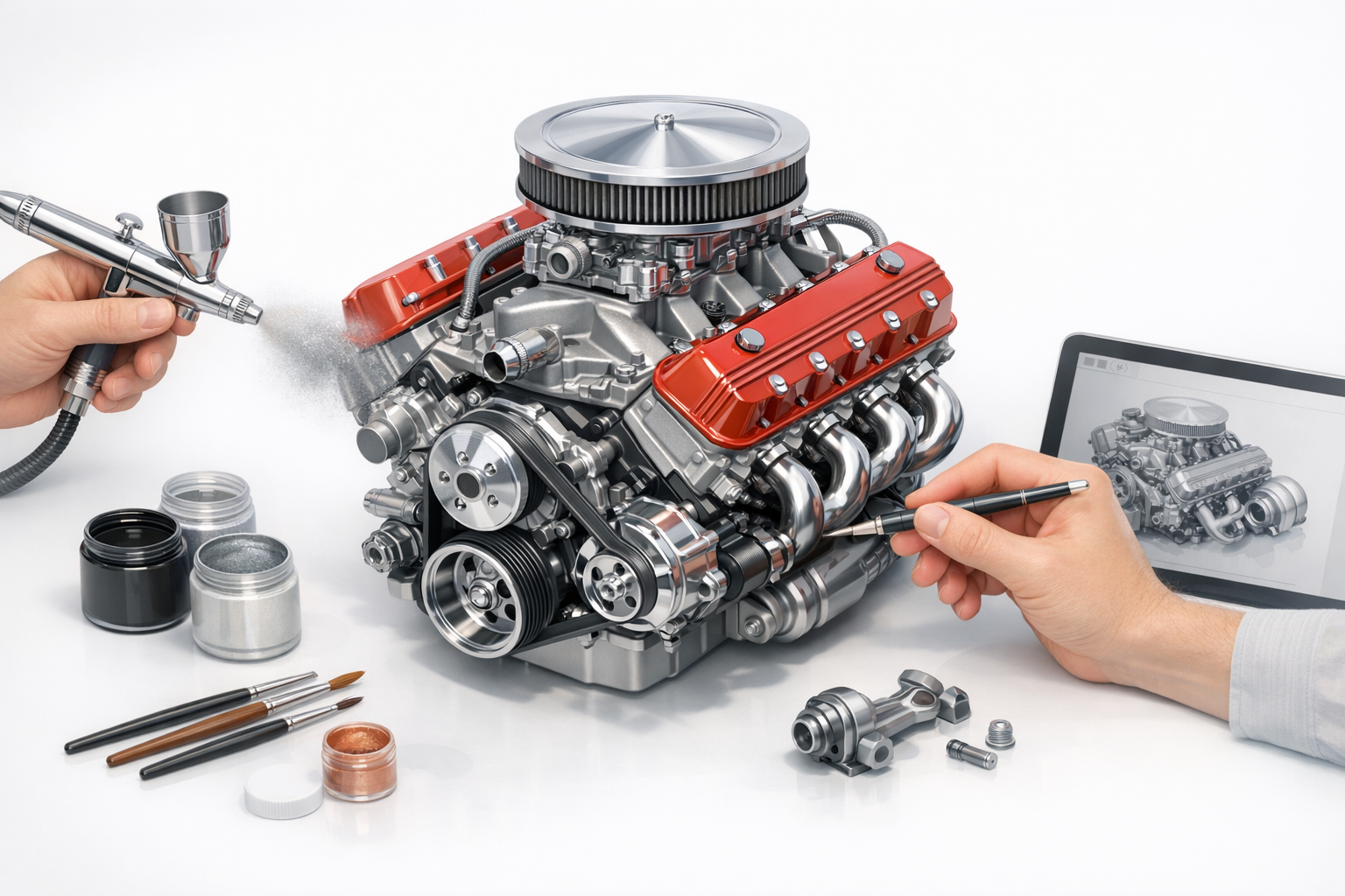 Texturização e detalhamento: dando vida ao motor V8 ilustração