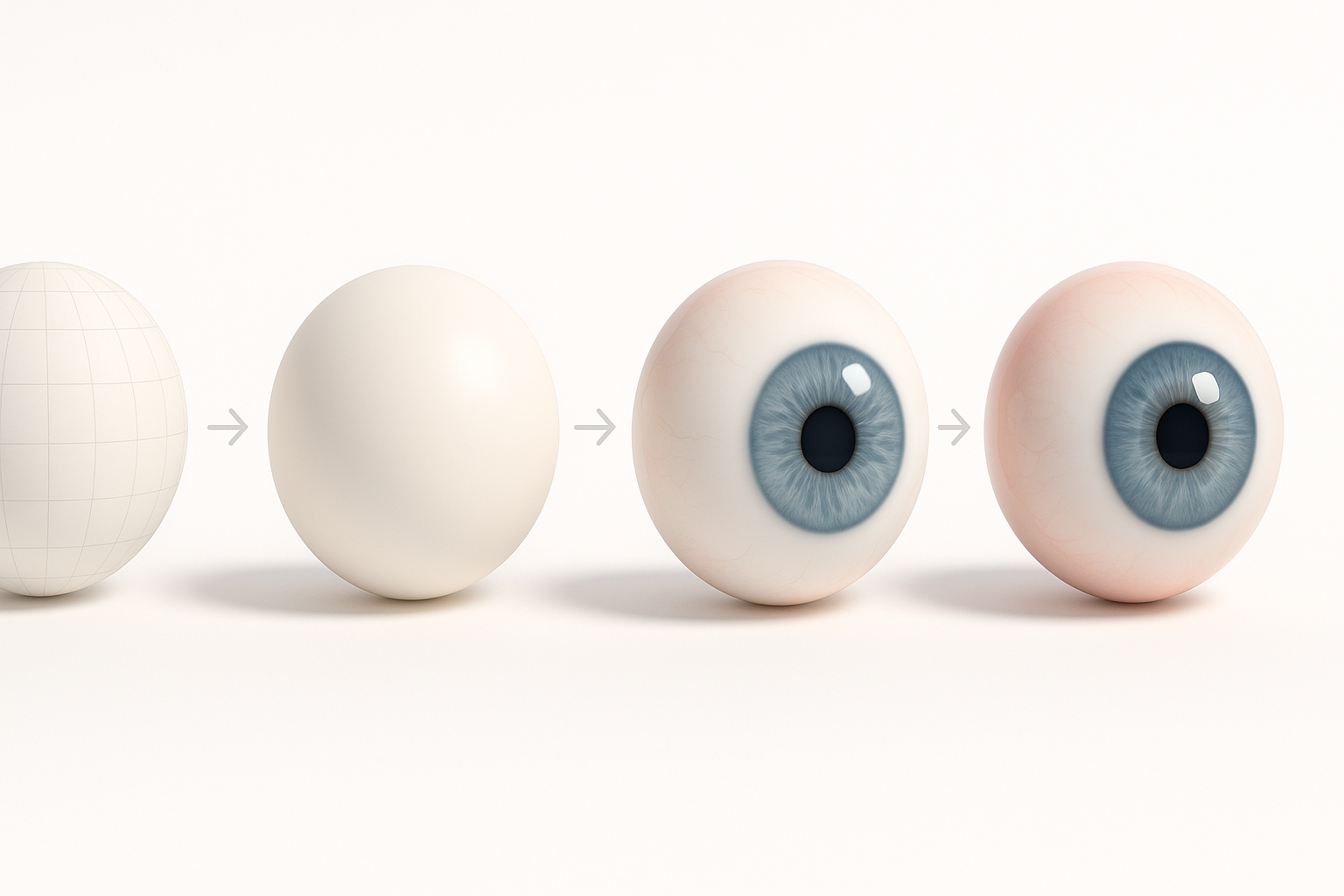 Step-by-Step Eyeball 3D Model Creation Workflow illustration