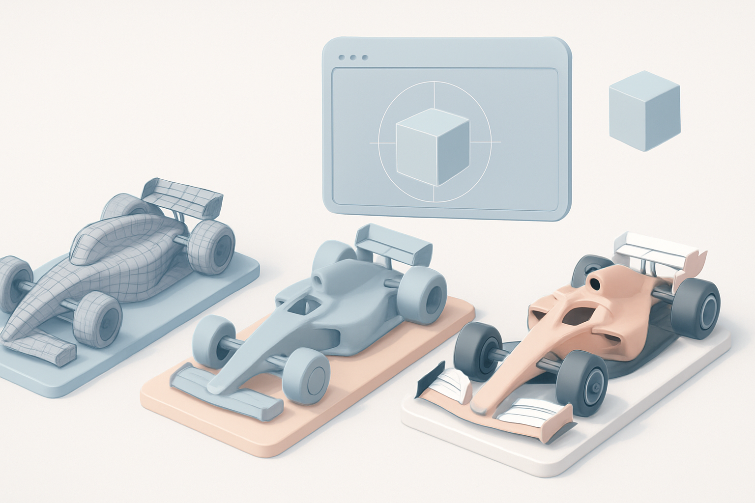 Step-by-Step F1 Car 3D Modeling Process illustration