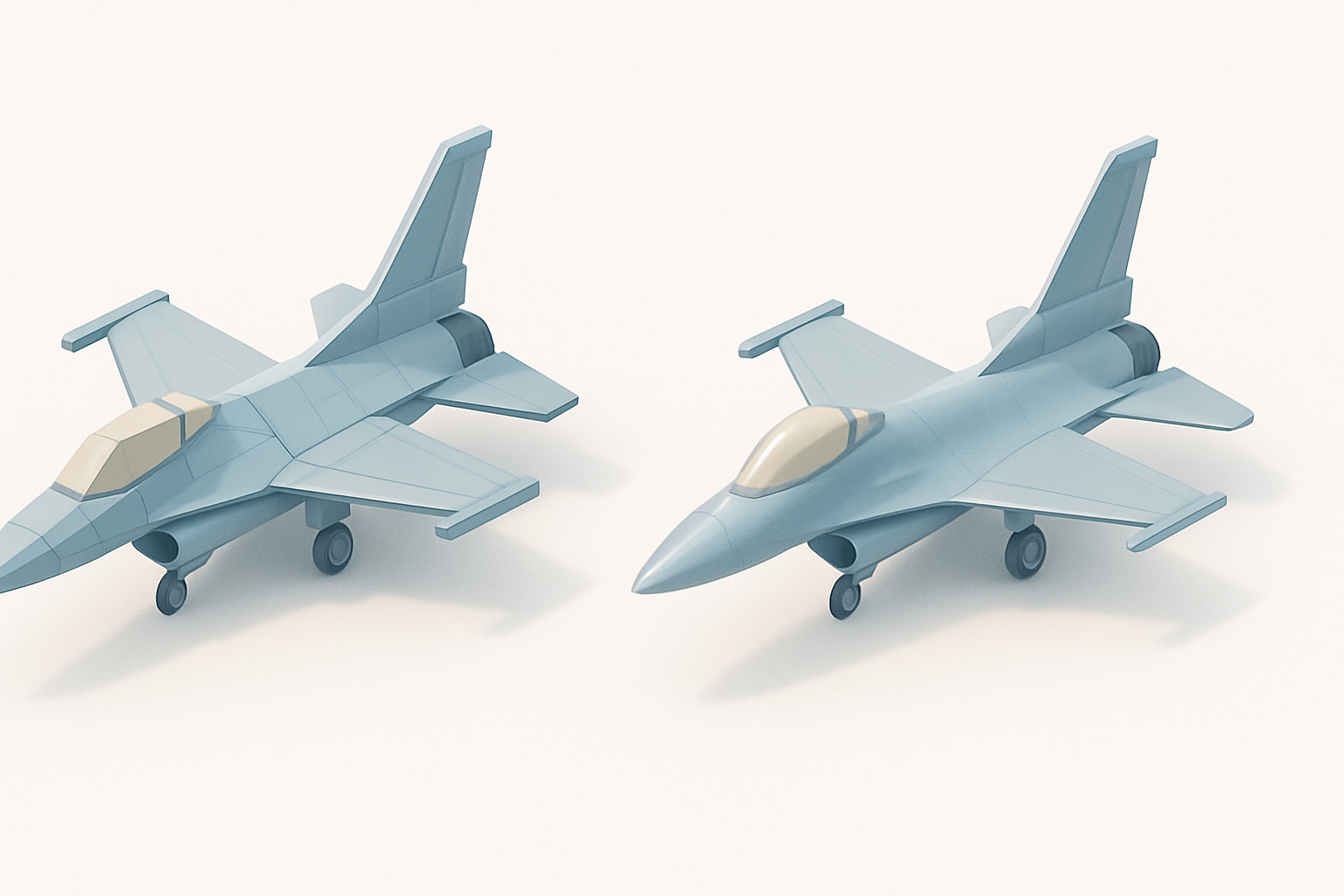 手动建模与AI辅助F-16建模对比示意图