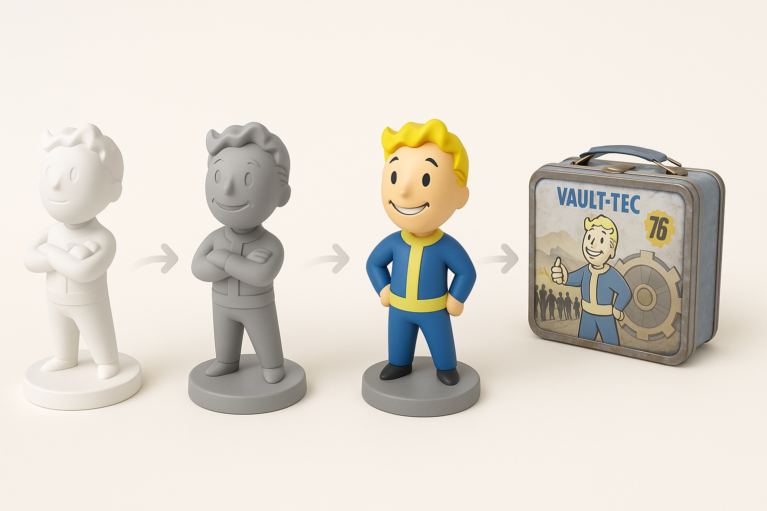 Fallout 76 3D 模型分步工作流程示意图