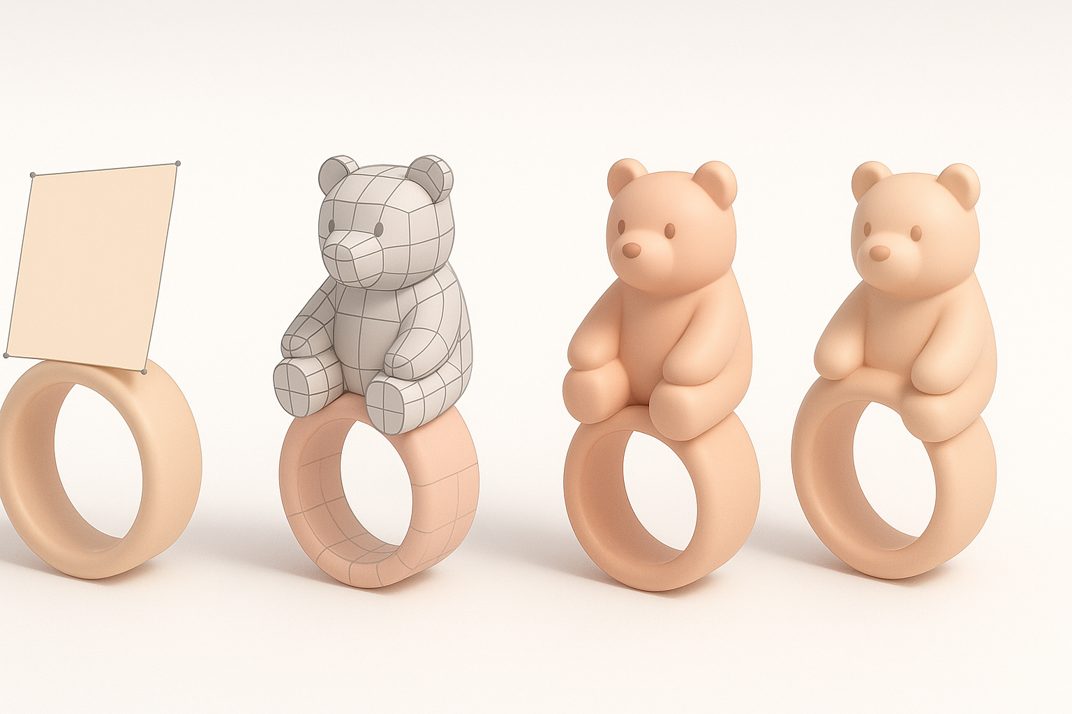 手指承载者建模分步工作流程示意图