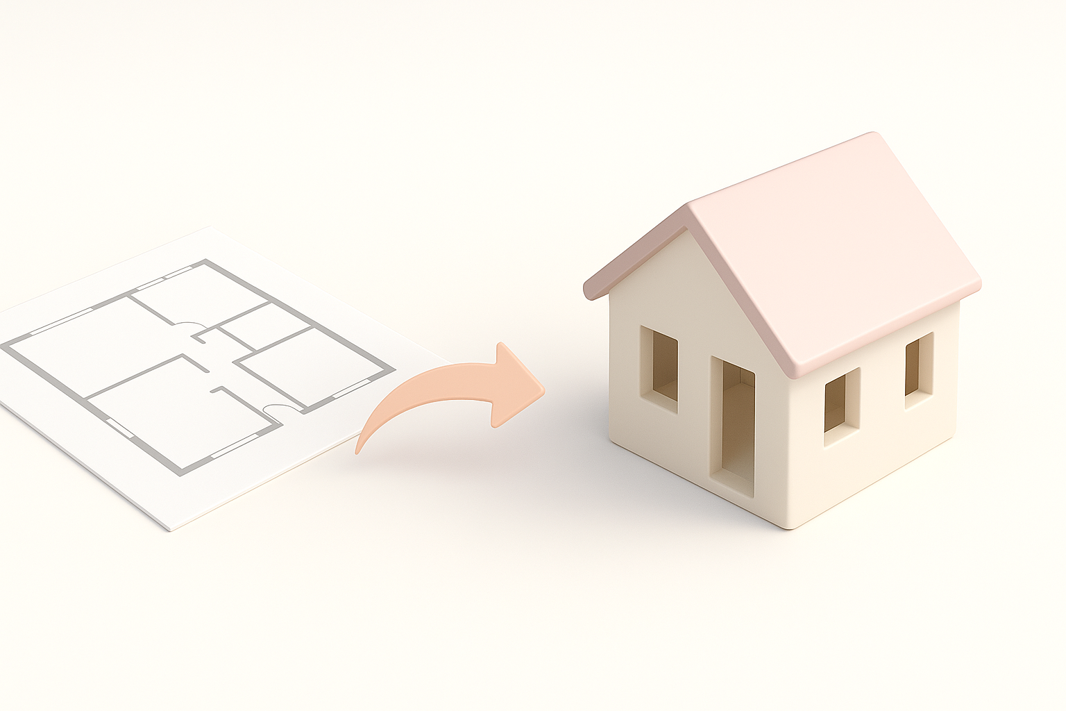 Ilustración del flujo de trabajo paso a paso de plano de planta a modelo 3D