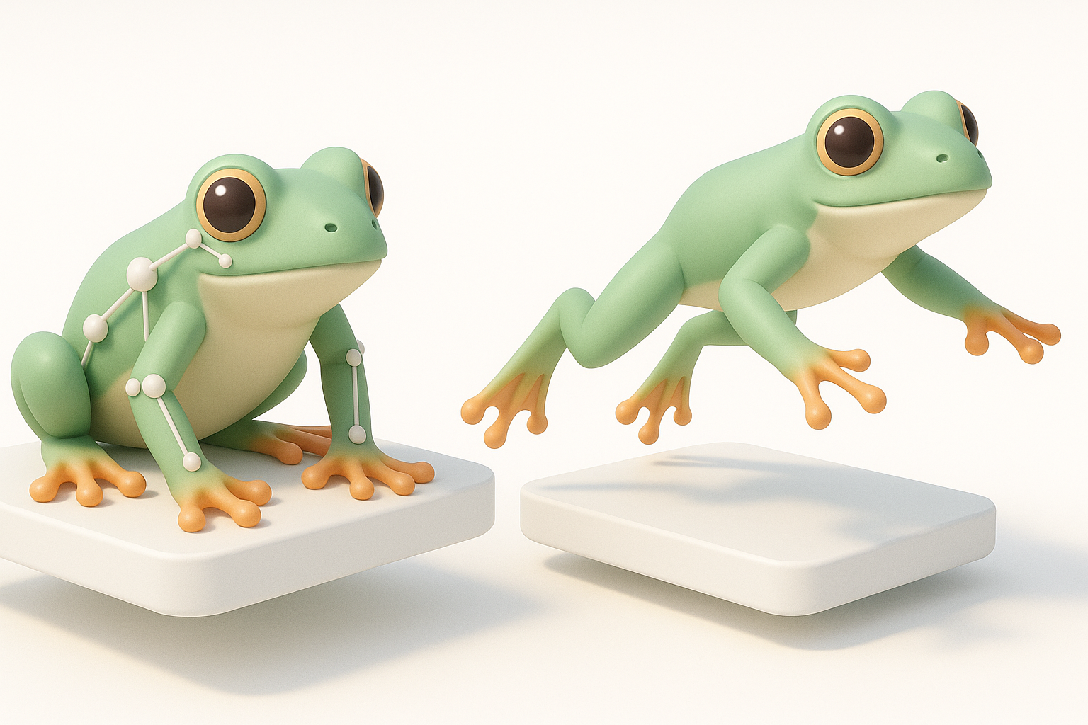 青蛙3D模型的Rigging与动画示意图