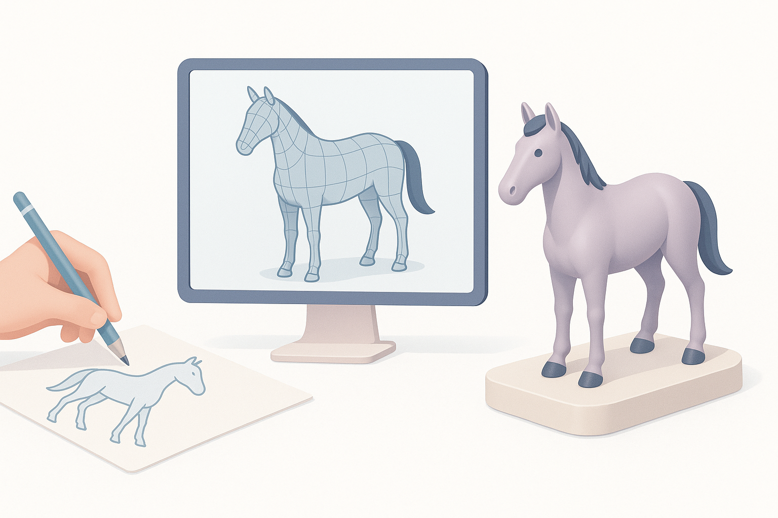 生成富士奇迹3D模型的分步流程示意图