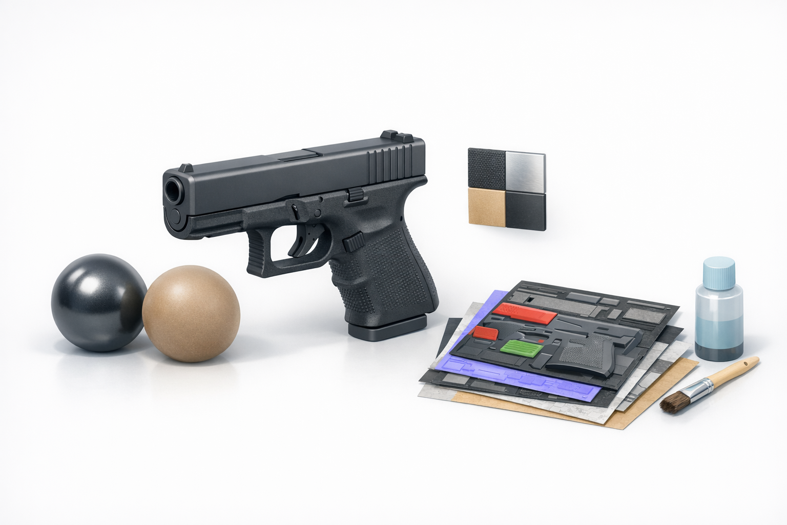 Иллюстрация к текстурированию и созданию материалов для моделей Glock