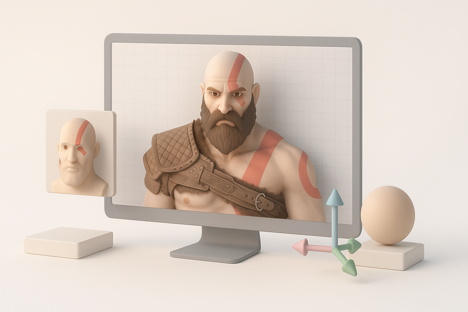 概览:《战神》3D模型制作示意图