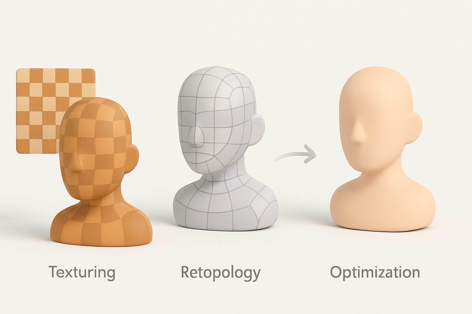 贴图、Retopology与优化示意图