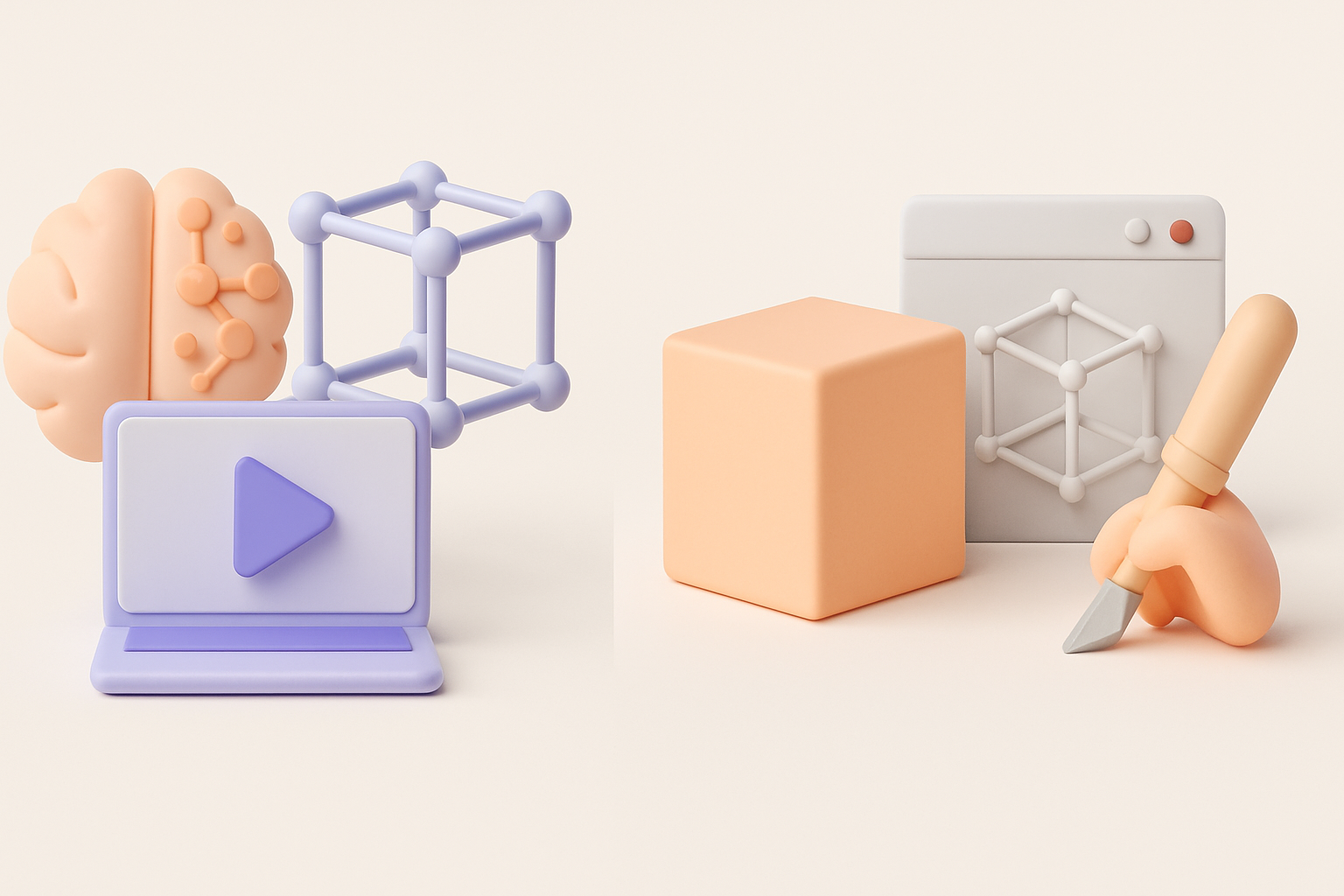 AI与手动3D建模方式对比示意图