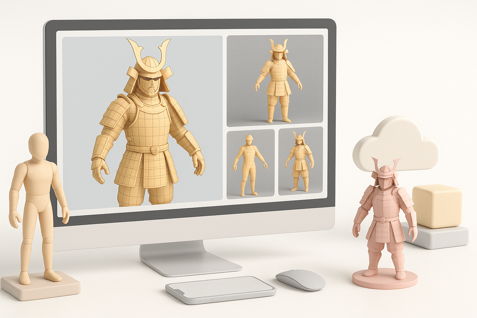 使用 AI 工具加速 3D 模型制作示意图